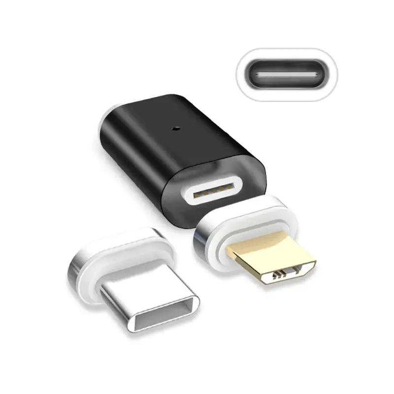 Магнитный Тип C Женский к Micro USB+ Тип C Мужской данных быстрой зарядки адаптер конвертер для samsung huawei Xiaomi htc телефон - Цвет: Черный