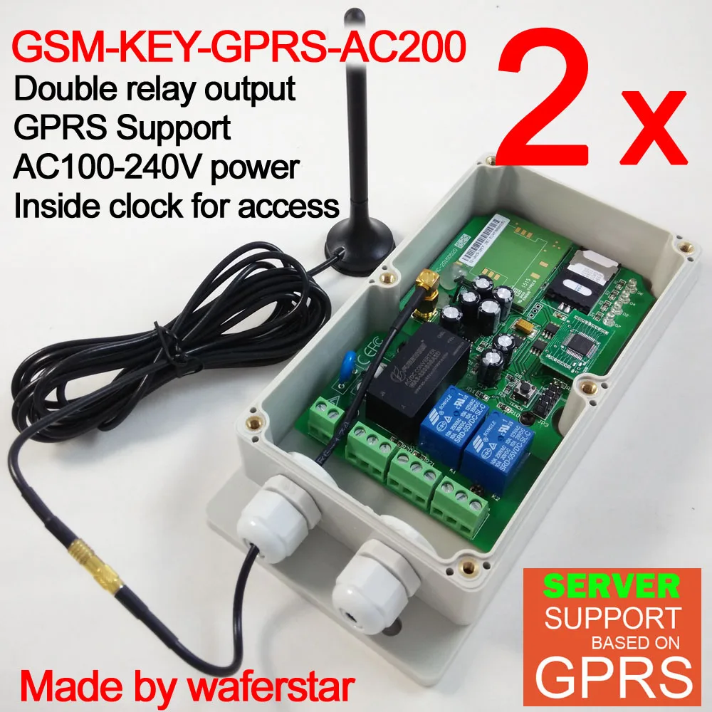 

Free shipping Two sets GSM-KEY GPRS version AC type Double relay output GSM Gate Door Opener Wireless Door Access Control