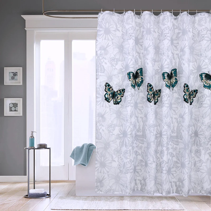 Günstige Elegante Schmetterling Wasserdicht Polyester Dusche Vorhang Dicken Waschbar Bad Vorhänge Mehltau Resistent Qualität Bad Vorhang