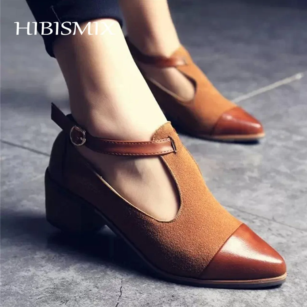 

HIBISMIX Women Vintage Pumps 2019 Spring Autumn Retro Pointed Toe Mary Janes Med High Heels Ladies Ankle Buckle Strap Shoes 1197