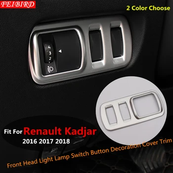 

Accessories Front Head Light Lamp Switch Button Decoration Cover Trim For Renault Kadjar 2016 2017 2018 Carbon Fiber / Silver