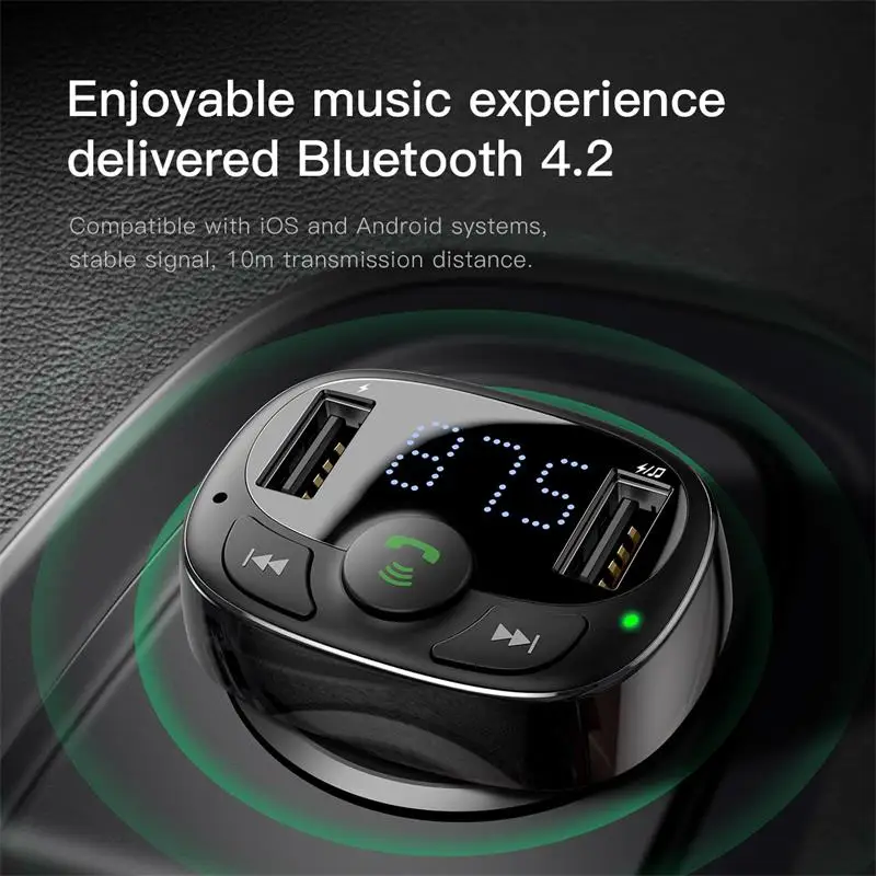Ceny Baseus 3.4A podwójny zestaw ładujący samochodowy USB przekaźnik fm do zestawu głośnomówiącego Modulator Aux Audio odtwarzacz MP3 Bluetooth ładowarka samochodowa USB ładowanie