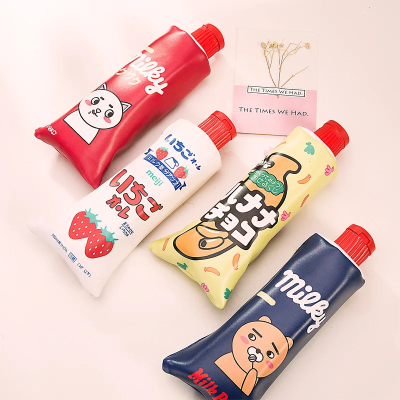 

Creative Toothpaste shape pencil bag with pencil sharpener Cute Cat banana PU leather stationery case pouch office school supply