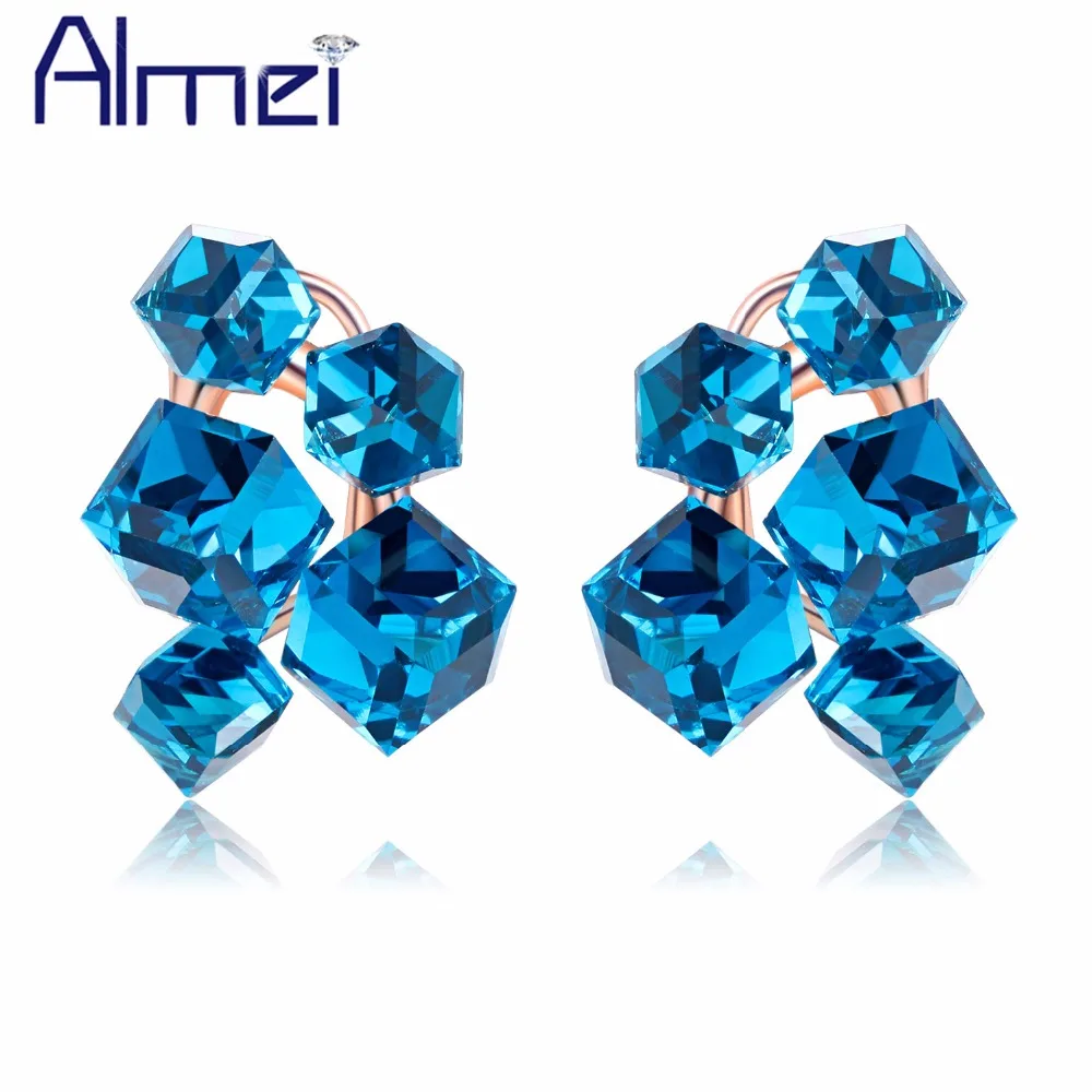 

Almei 15%Off Large Women Stud Earrings Oorbellen Earring Square Rainbow Blue Stone Earings Crystal Brincos 2017 Jewelry GR124
