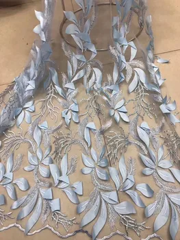 

3d flower french net lace fabric for wedding dress Pretty SYJ-42014 embroidered tulle lace fabric with 3d flower