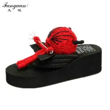 2017 Summer Women Slippers Cute Voodoo Doll High Wedge Platform Sandals Casual Flip Flops Handemade Fancy Slippers