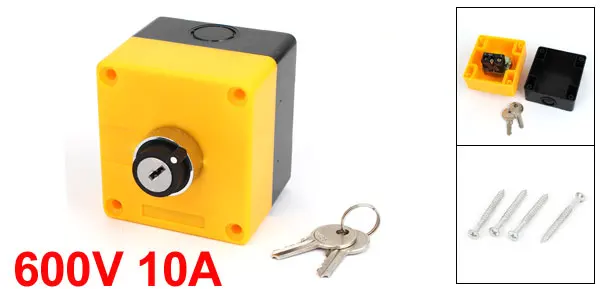 600V 10A 2 Position Plastic Case Box Keylock Rotary Selector Switch Station