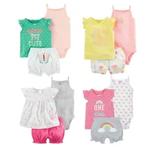 Коллекция года, модные летние комплекты с короткими рукавами для малышей, одежда для маленьких девочек хлопковый комплект одежды для девочек из 3 предметов, одежда для малышей