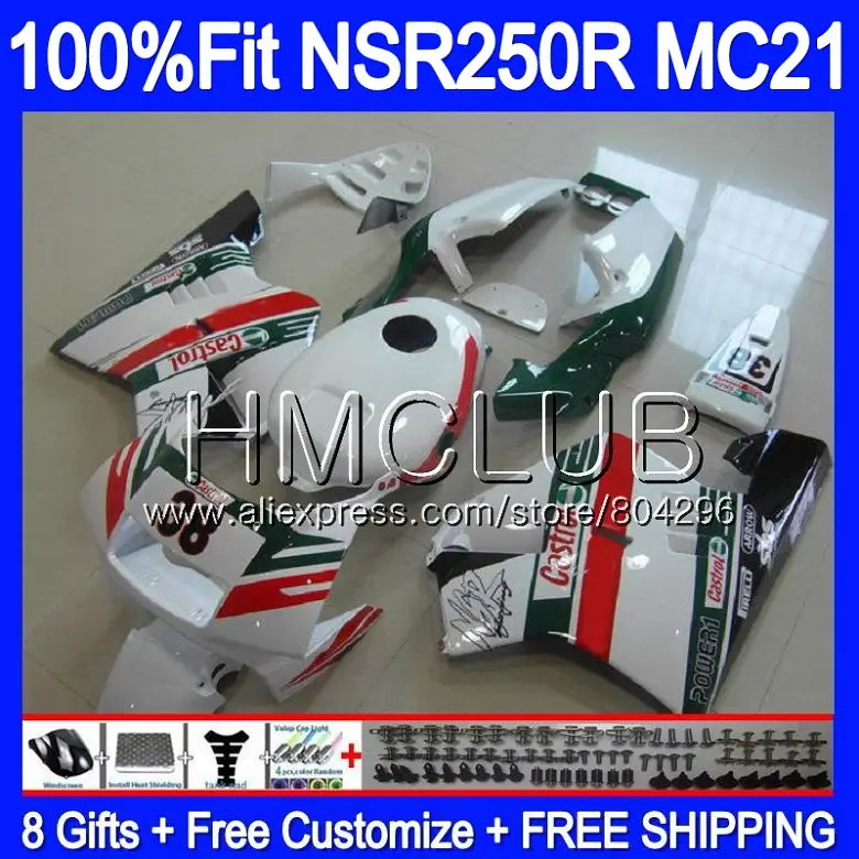 

Injection For HONDA NSR 250 R Green white MC21 PGM3 NSR250R 90 91 92 93 94HM.22 NSR250 R NSR250RR 1990 1991 1992 1993 Fairings