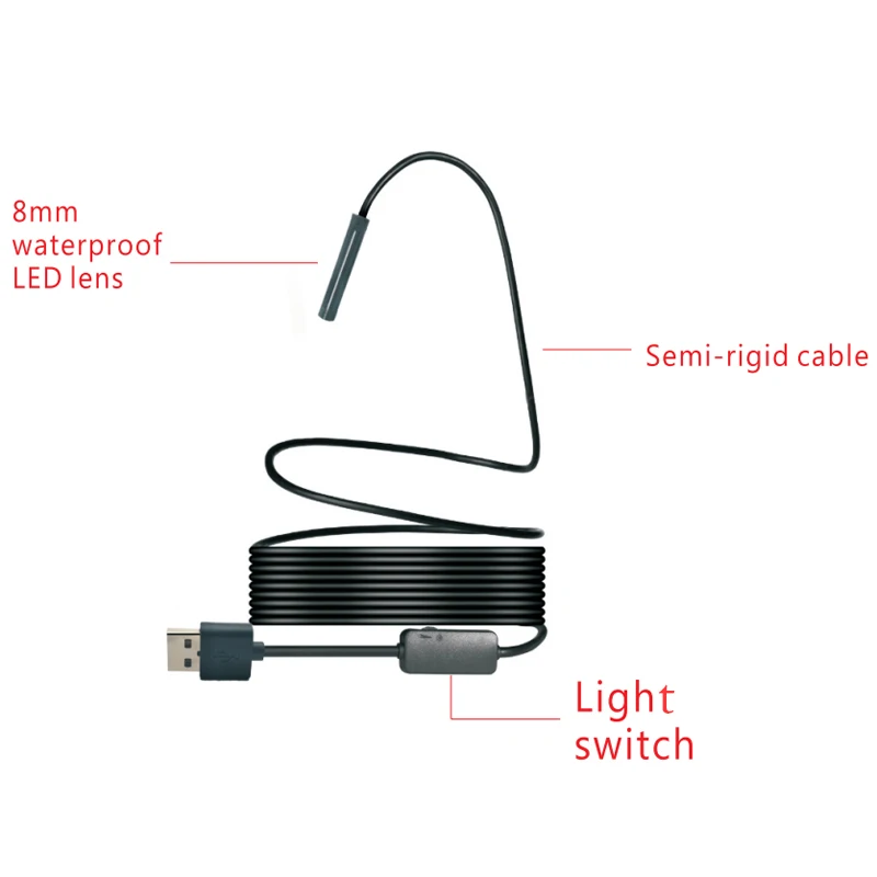 Камера Эндоскоп 8 мм Wi Fi HD 1200P USB IP68 Водонепроницаемый Бороскоп Полужесткий