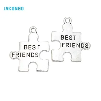 

JAKONGO Antique Silver Plated Best Friends Charms Pendants for Jewelry Making Bracelet DIY Handmade Craft 23x27mm