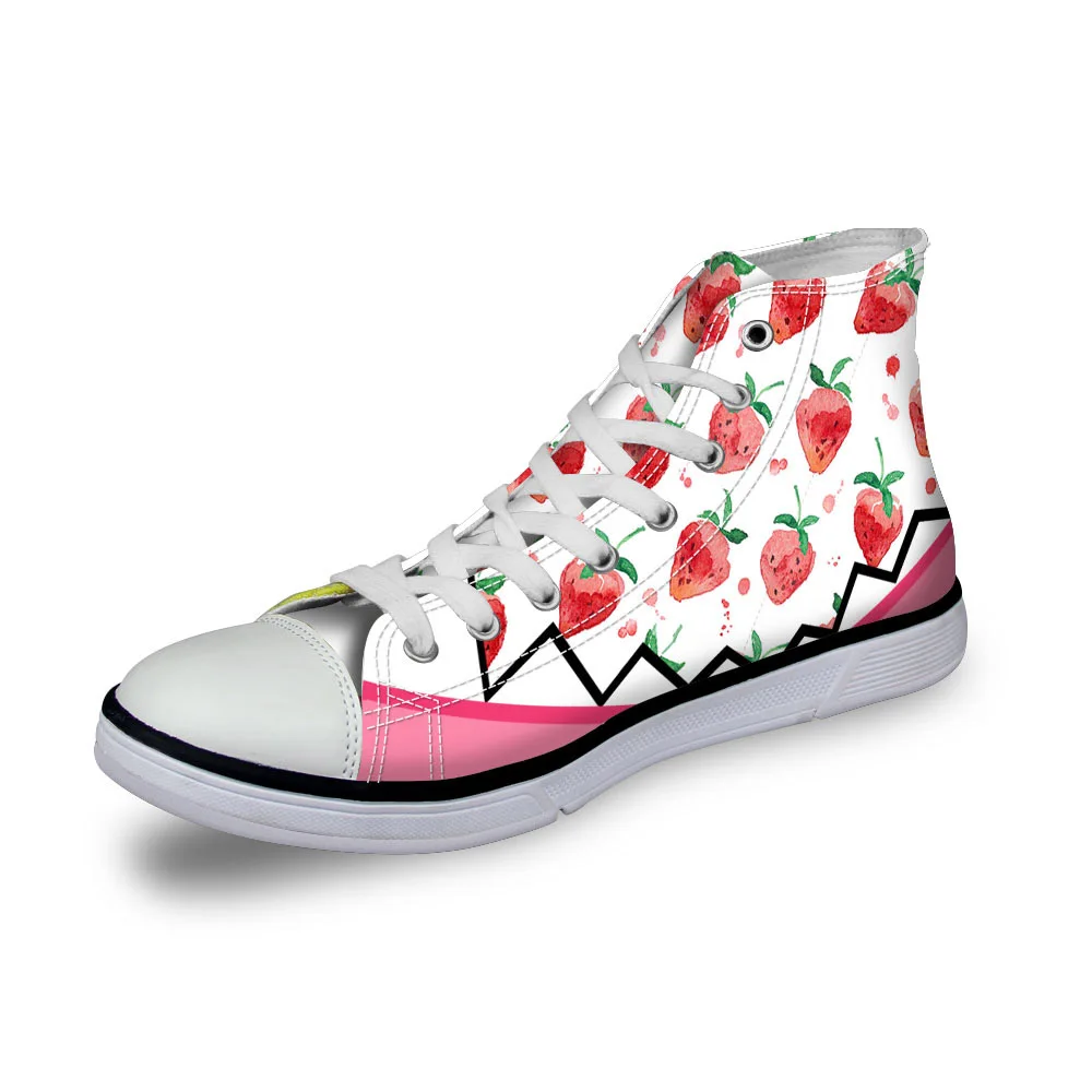 

Noisydesigns ladies vintage high top sneakers girls casual vulcanized outdoor Women white blue fruit 3D print flat canvas shoes
