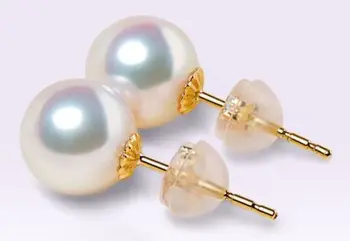 

AAA 10-11mm Akoya white pearl earrings 14K Yellow Gold push backing