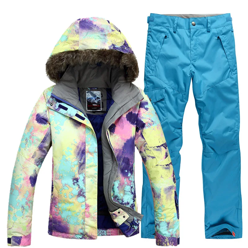 

prints Outdoor Sport Women Super Warm Ski Suit Camping Riding Skiing Snowboard Suit Set Jacket+Pants Female Thicken Thermal Hot