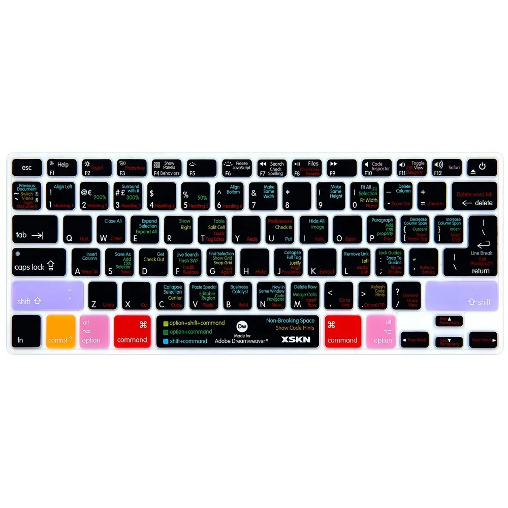 XSKN DW клавиши клавиатуры, страницы сайта Дизайн ярлык Силиконовые Функциональная кожи мягкая клавиатура для Macbook 13 15 17 BF2015