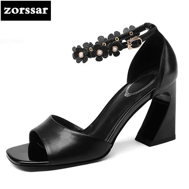 

{Zorssar} 2018 Genuine Leather Ankle Strap Heels Women Sandals Summer Shoes Women Open Toe Chunky High Heels Party Dress Sandals