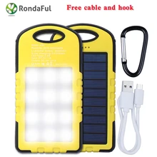 New 8000 mAh Solar Power Bank USB External Battery For Iphone Samsung With LED Light+Cable Portable Travel Outdoor Phone Charge
