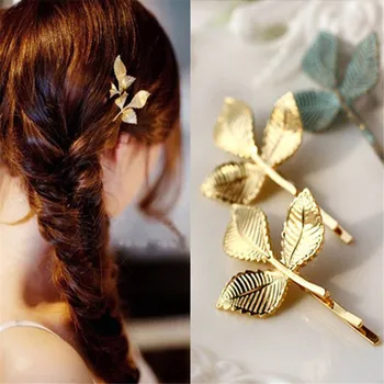 

1PC Elegant Wedding Bride Hairpin Hair Accessories Barrettes Hair Styling Tool Fashion Metal Gold Leaf Shape Hair Clip For Women