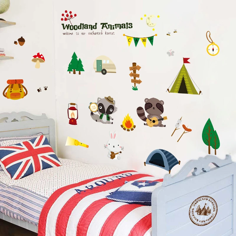 Us 1 75 12 Off Cartoon Enchanted Forest Woodland Animals Child Wall Stickers For Kids Room Home Decoration Diy Removeable Decals Gift In Wall