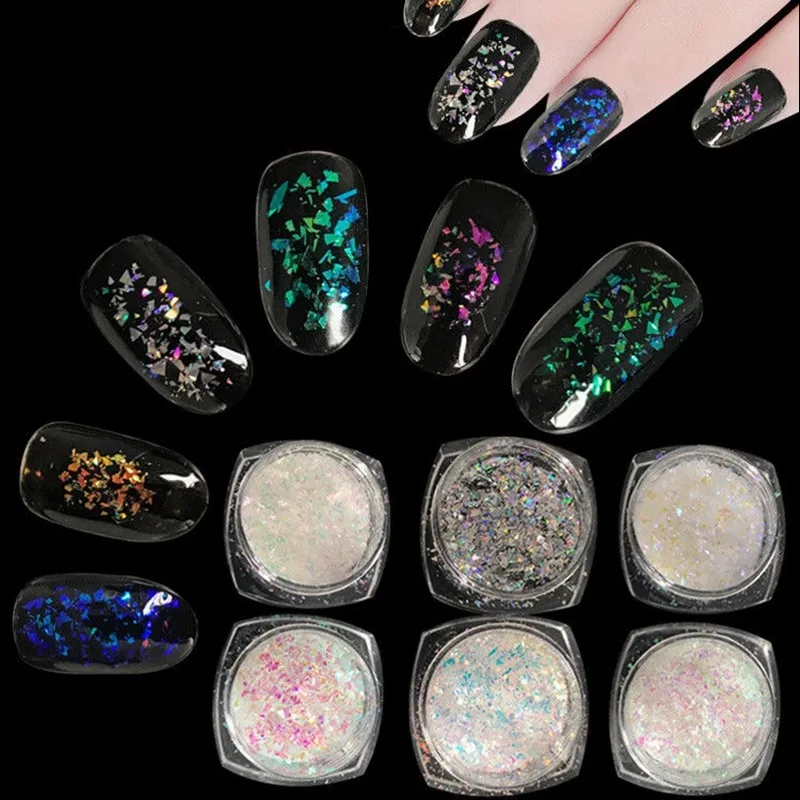 

6 Boxes Holographic Galaxy Flakes Irregular Laser Chrome Nail Flakes Nail Sequins For Nail Art Decor Mix Charming Sequins PT20