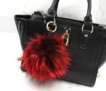 13 cm large puffs fox fur ball purse charm tote accessories plush real fox fur keyring fuzzy big pompoms keychains bag charm