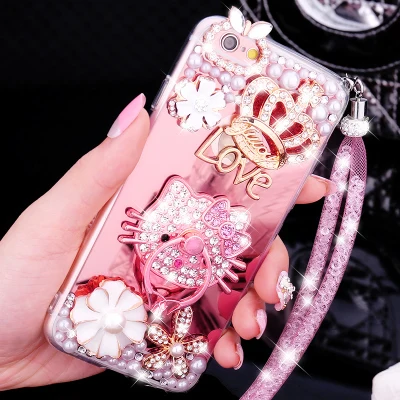 

For Huawei P10 P20 P9 Lite 2017 Luxury Diamond Case Mirror Case For Huawei P30 Plus P30 Pro Gold Silver Handmade Cover Case