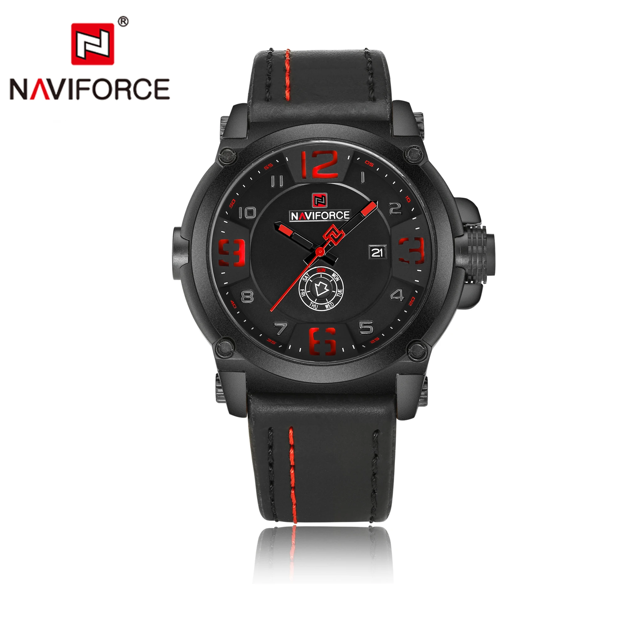 NAVIFORCE Мужские часы от ведущего бренда, роскошные спортивные кварцевые часы с кожаным ремешком, мужские водонепроницаемые наручные часы relogio masculino 9099