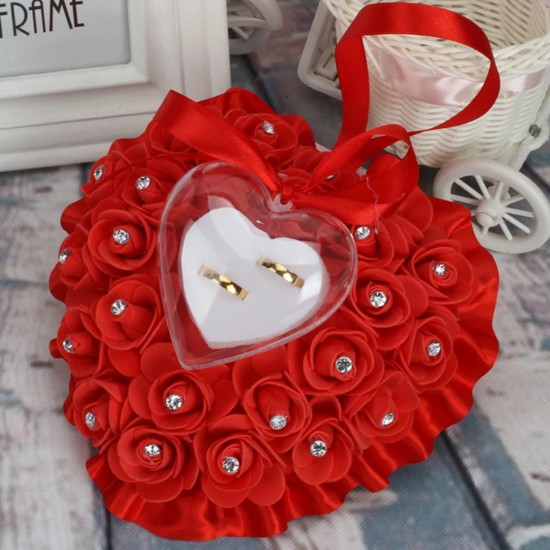 Широкий сбоку кольцо ящик для хранения подушки Подушка украшение для Свадебные украшения подарки Романтический