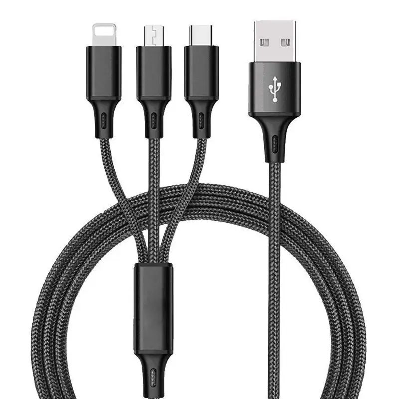 Мульти USB кабель-3 в 1 зарядный кабель с нейлоновой оплеткой 4 фута(1,2 м) алюминиевый разъем usb зарядный шнур совместим с ios PhoneX - Цвет: Black