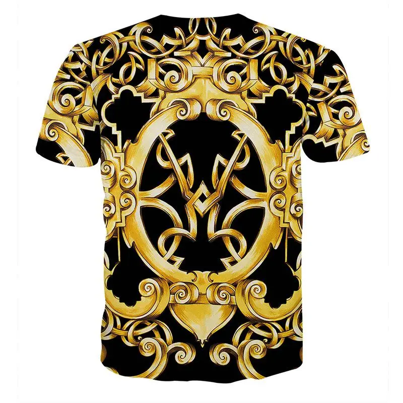 Summer Oversized t shirt Men Women hip hop V-Neck T shirts Unisex Short Sleeve 3D golden Flower Print Loose Plus size 6XL Tops (2)