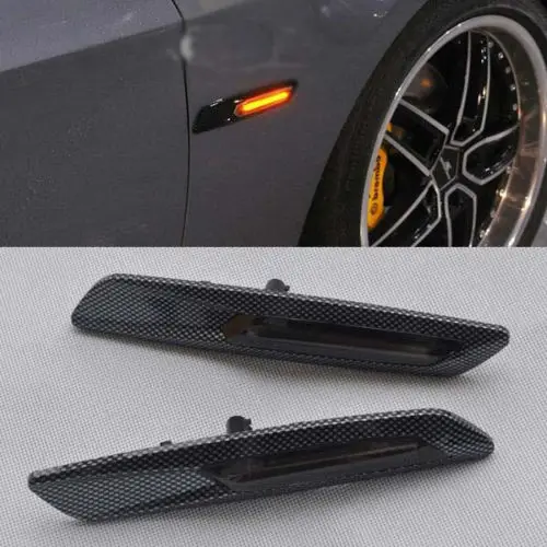 

CYAN SOIL BAY 2x F10 style Carbon Trim LED Side marker Turn light signal smoke For BMW E90 E91 E60 E61 E81 E82 E87 E88