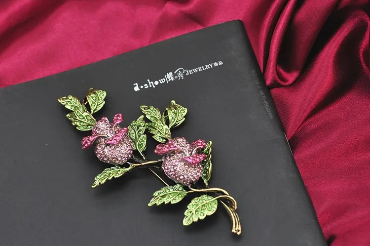 Весенний цветок розовая роза брошь булавка зеленые листья Женская мода винтажное ювелирное изделие подарок