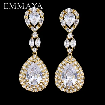 

EMMAYA New Gold Color Drop Long Earrings Wholesale Crystal Jewelry Brincos with AAA Cubic Zircon