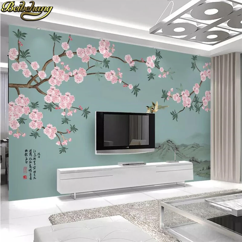 

beibehang peach blossom murals Europe TV backdrop wallpaper living room bedroom murals papel de parede 3D photo mural wall paper