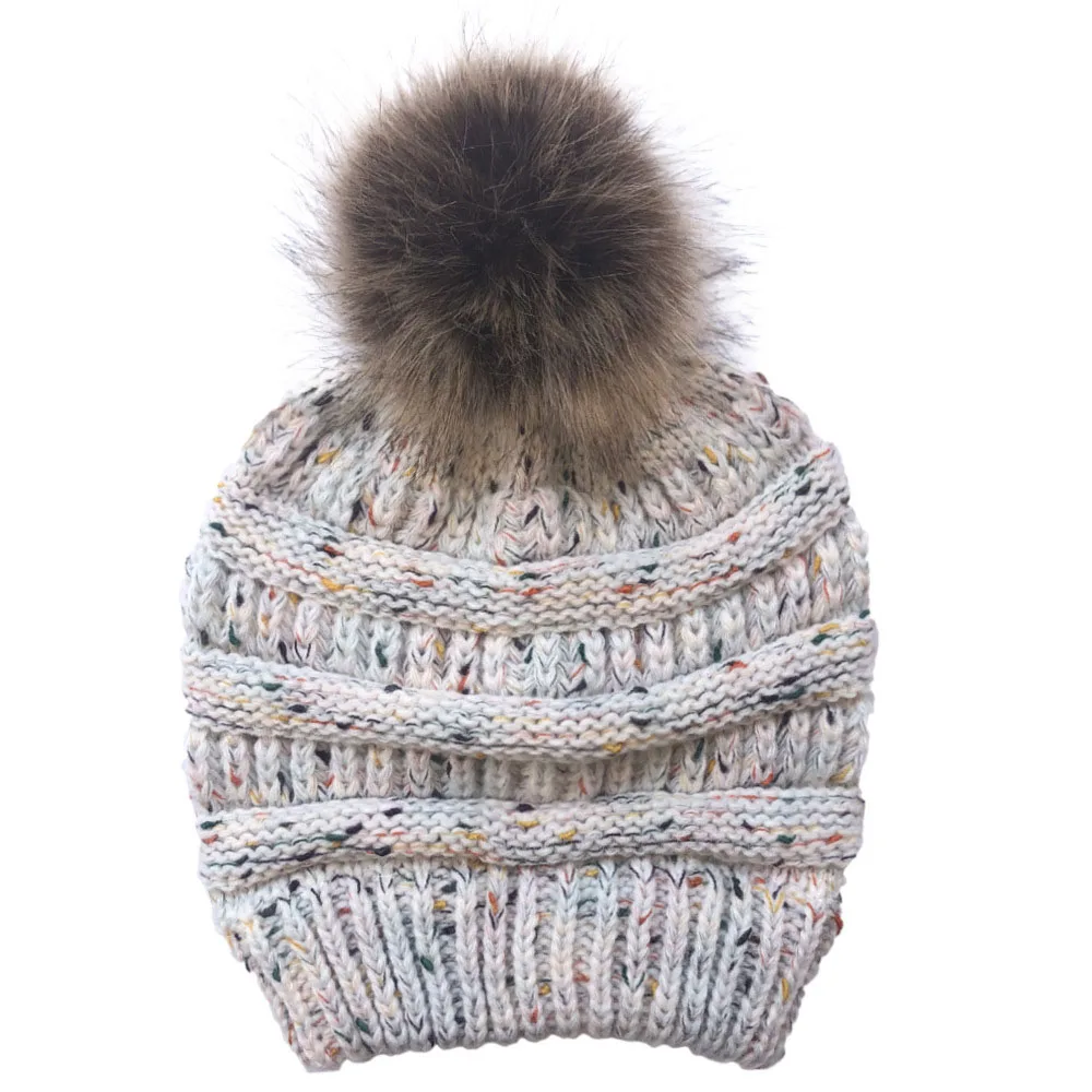 Осенне-зимняя женская зимняя теплая шапка CC, вязаная шапка из искусственного меха с помпонами, вязаная кепка Лыжная шапка, мягкие теплые шапки для девушек - Цвет: C2