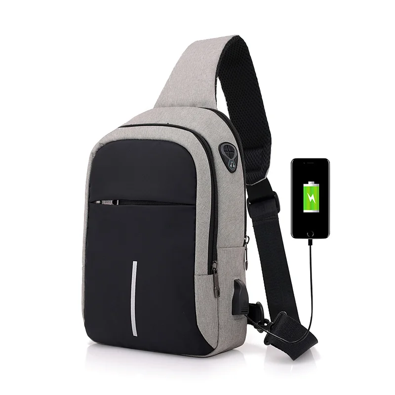 Противоугонная USB подзарядка сумка для мужчин и женщин слинг сумка большой емкости водонепроницаемый летний короткий поход мессенджеры сумки через плечо - Цвет: Gray