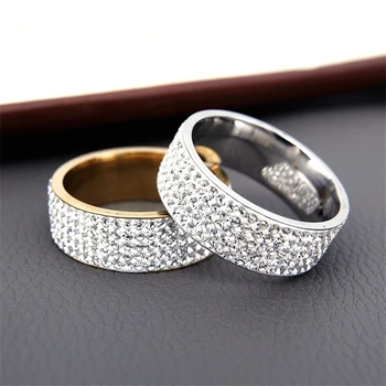 

Hot Sale 12 Pcs Stainless Steel Wedding Ring for Women Jewelry Fashion Inlay Rhinestone Vintage 5 Row Crystal Engagement Ring