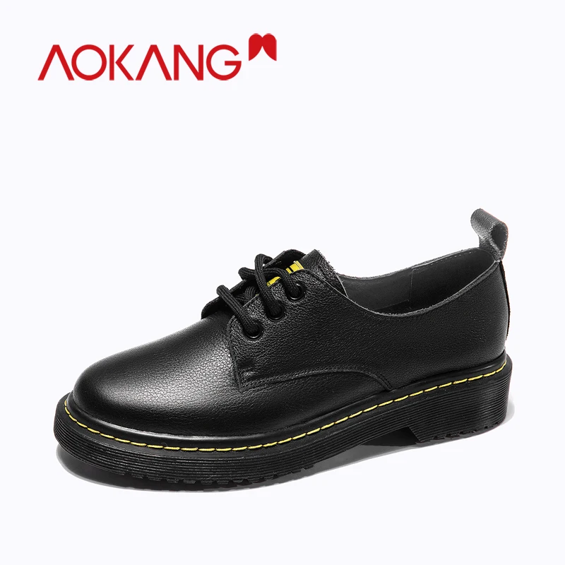 

AOKANG Women's Shoes Pumps Ladies Spring/Autumn Fashion Leather Ankle Oxford pumps Casual Shoes platform Lace up Casual Shoes