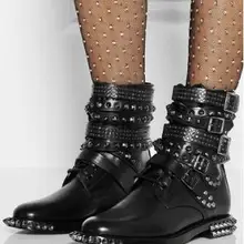 Г. осенние черные ботинки с шипами, низкие армейские ботинки из натуральной кожи, украшенные пряжками и шипами