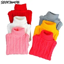 Свитер с воротником под горло для девочек; однотонные свитера для маленьких детей; мягкий теплый детский вязаный пуловер на осень-зиму; От 2 до 13 лет