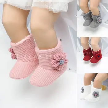 

2019 New Infant Toddler Baby Girls Boots Kids Floral Winter Warm Thick Snow Boots Fur Shoes Newborn Baby Girl Cotton Shoes