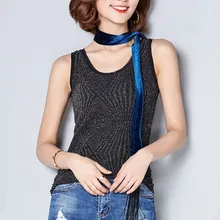 Women Sequin Sleeveless Sexy Tank Tops Summer Fitness Elegant Casual Blouse Shirts Camis Plain Black Silver Halter Female Vest