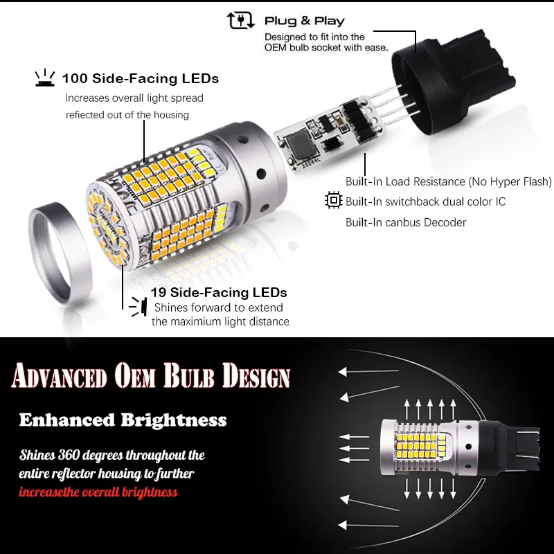 IJDM 7443 светодиодные CANbus No Hyper Flash 44 SMD Switchback двухцветсветодиодный лампы указателя