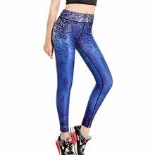 Женские леггинсы для фитнеса с 3d-цифровым принтом, Синие леггинсы для фитнеса, быстросохнущие брюки, брюки ropa mujer