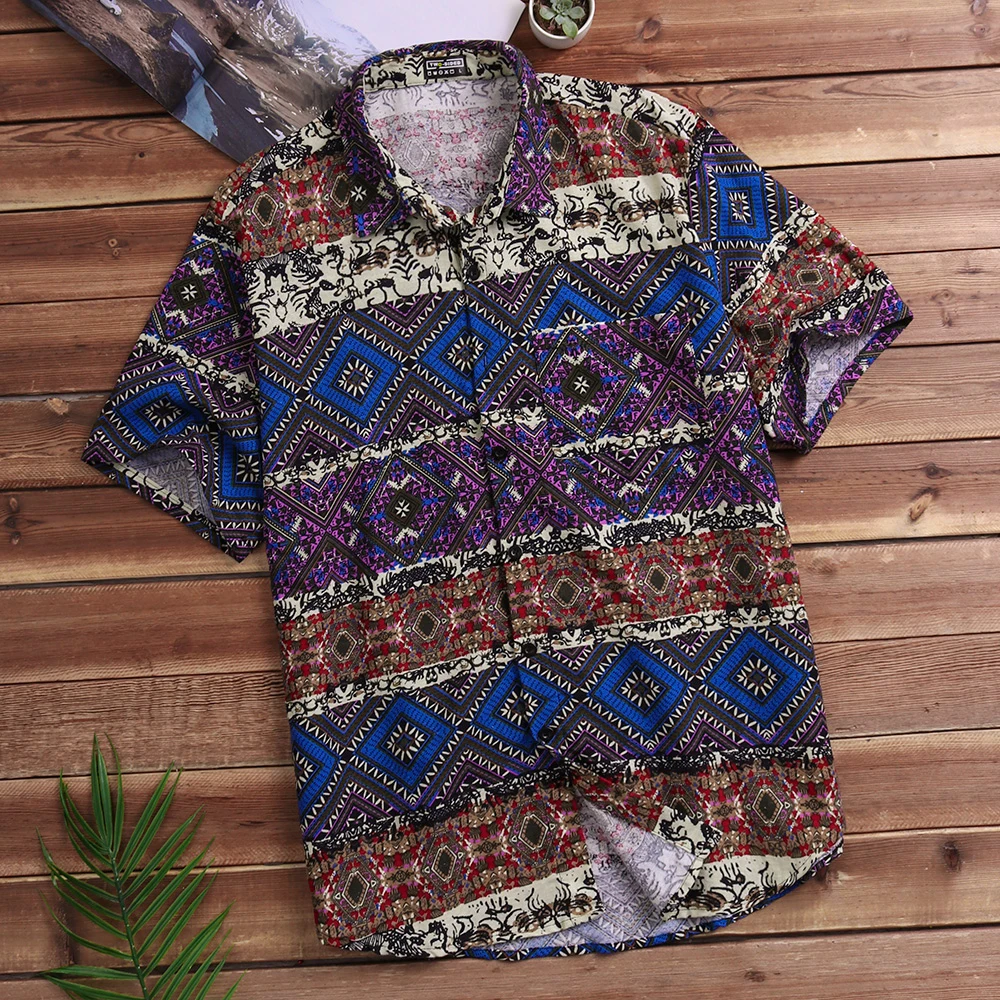 En Ligne 2018 Été Nouveau Mode Floral Imprimé À Manches Courtes Chemises Hommes camisa Homme Casual Grande Taille Chemises Vintage Coton Hommes Chemises