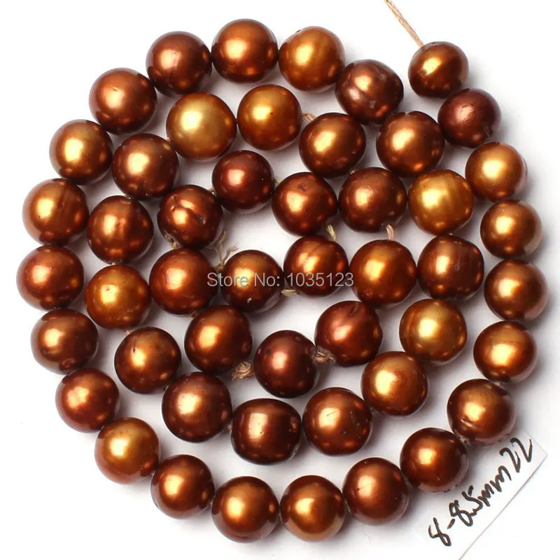 

8-8.5mm Brown Color Oval Shape Natural Freshwater Pearl Loose Beads Strand 15" w2302