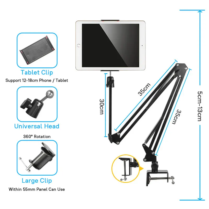 3.5 to 10.6 inch Mobile Phone Tablet Stand Holder For iPhone iPad Pro Mini Air 360 degree Long Arm