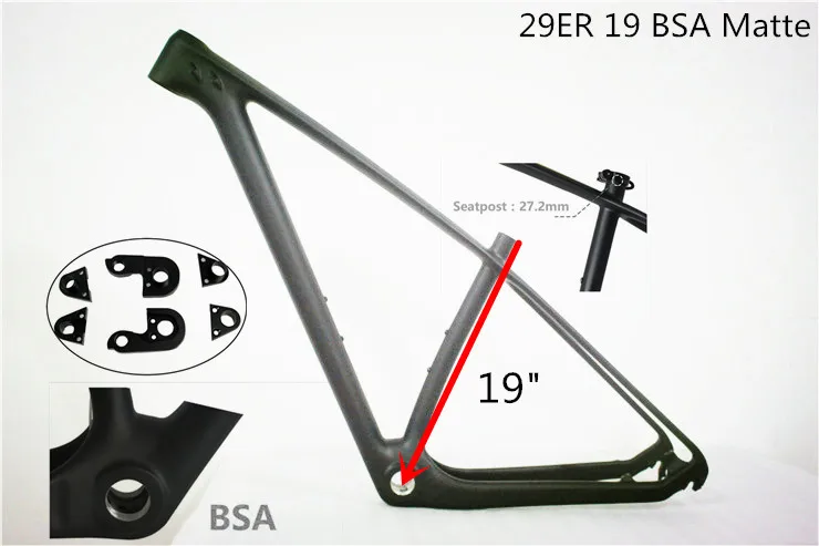 Продолжение бренд T800 углерода mtb рама 29er 142*12 или 135*9 мм рама для горного велосипеда карбоновая рама 29 углерода крепежная рама для горного велосипеда - Цвет: 29er 19 BSA Matte