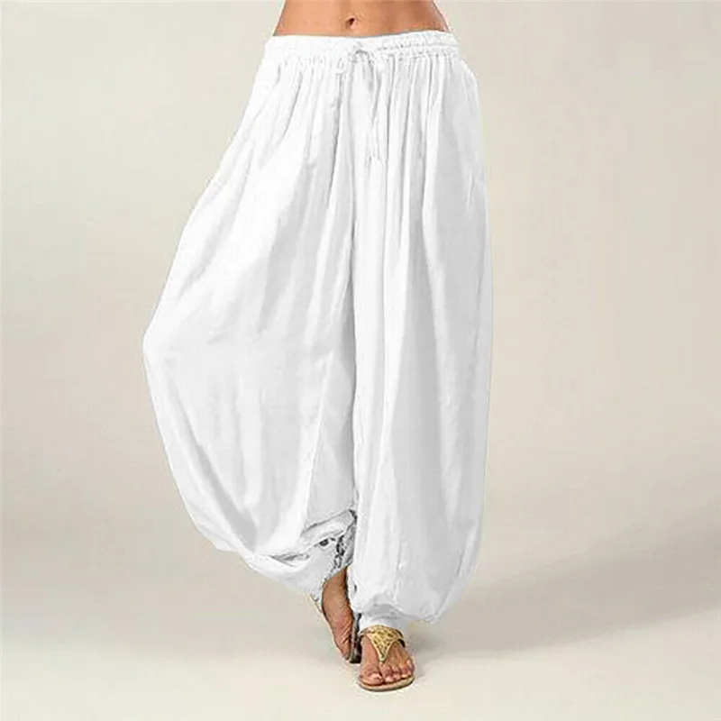 Женские шаровары, хлопковые мешковатые штаны для йоги, Афгани Джини, индийские брюки для йоги, штаны для йоги, спортивная одежда размера плюс S-3XL - Цвет: Белый