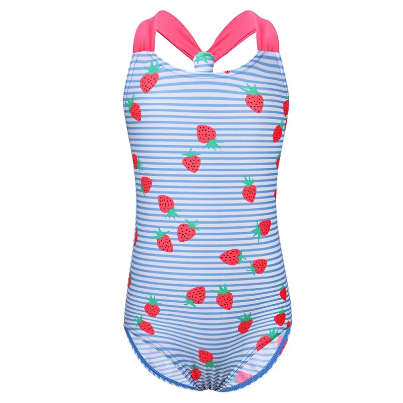 BAOHULU/Детское платье купальный костюм для девочек с цветочным принтом и фламинго цельный костюм в полоску, детская пляжная одежда, купальный костюм - Цвет: S278 Strawberry